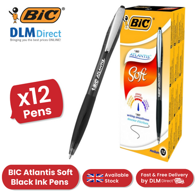 BIC Atlantis Classic Ballpoint Ball Pens Black Colour- Medium Tip - Pack of 12