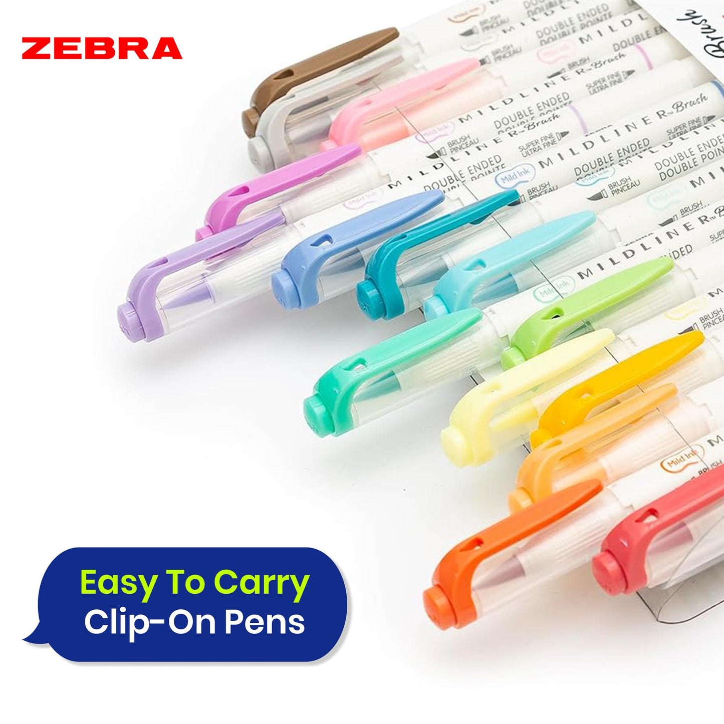 Zebra Mildliner Dual Tip Highlighter Pens Set of 15 Pastel Colours with Brush and Bullet Tip Ink