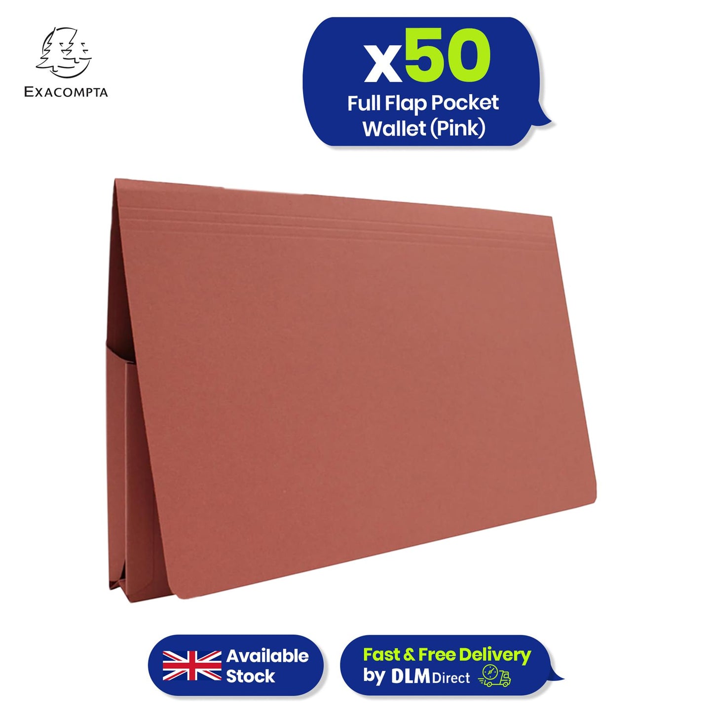 Exacompta Guildhall Full Flap Pocket Wallet – Foolscap Paper Organiser, 315gsm Document Folder(Pink)