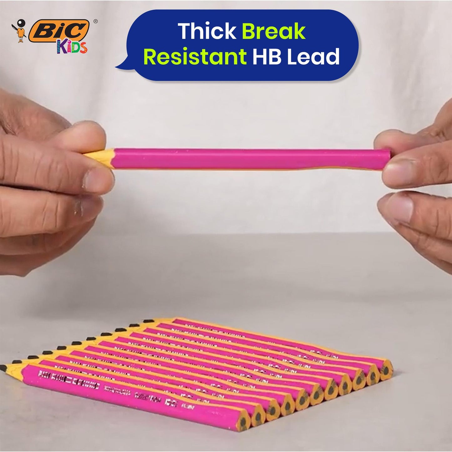 BIC Kids Beginners Graphite Pencils 12-Pack Pre-Sharpened Pink Triangular Grip Drawing Sketching Shading Drafting & Illustrations