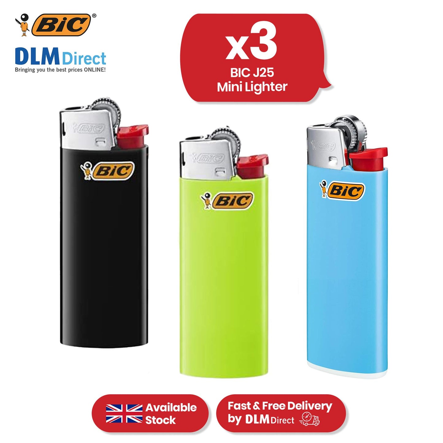 BIC J25 Mini Lighter - Assorted Colour long-lasting lighters, Up to 1,450 Lights Lighter for Smoking