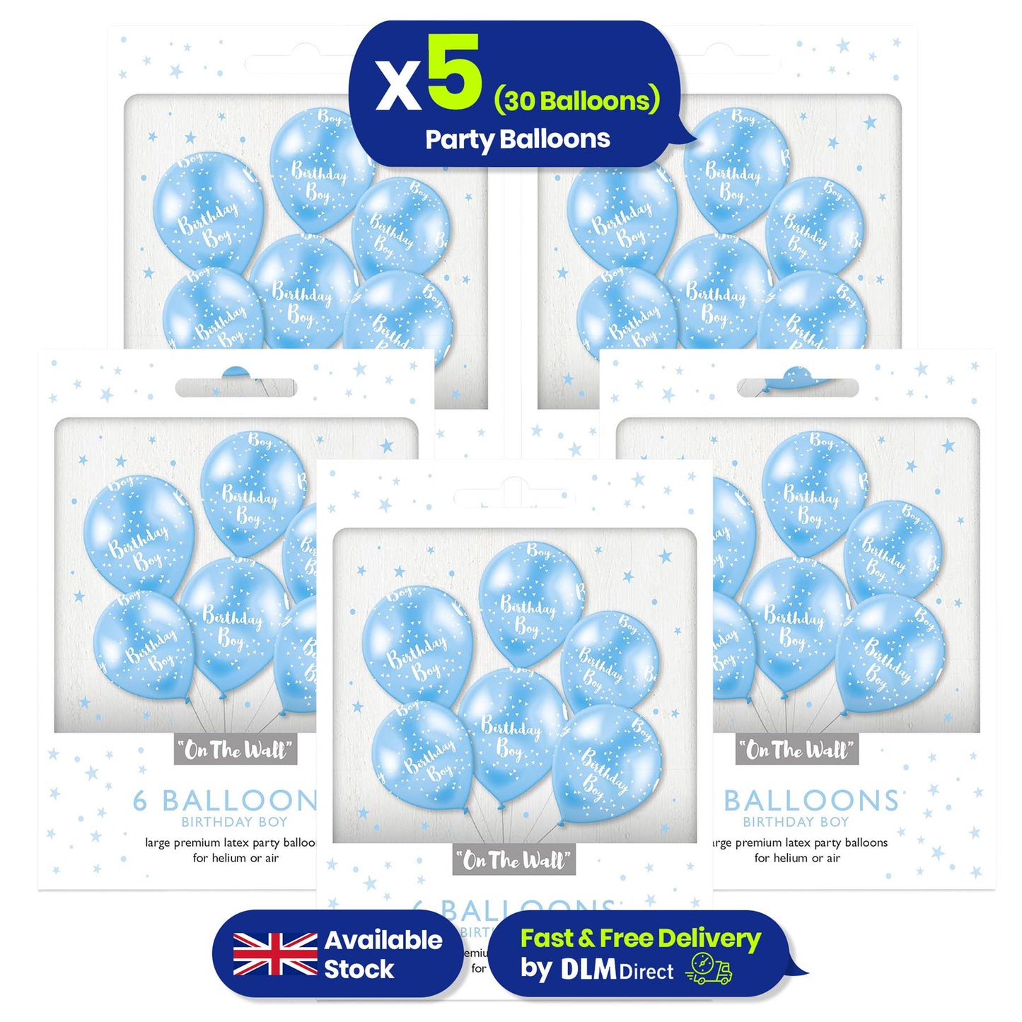 Birthday Boy Blue 12-inch Latex Party Balloons Variation