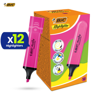 BIC 12x Marking Highlighter Flat Marker Neon Pink Modular Tip for Precise Highlighting
