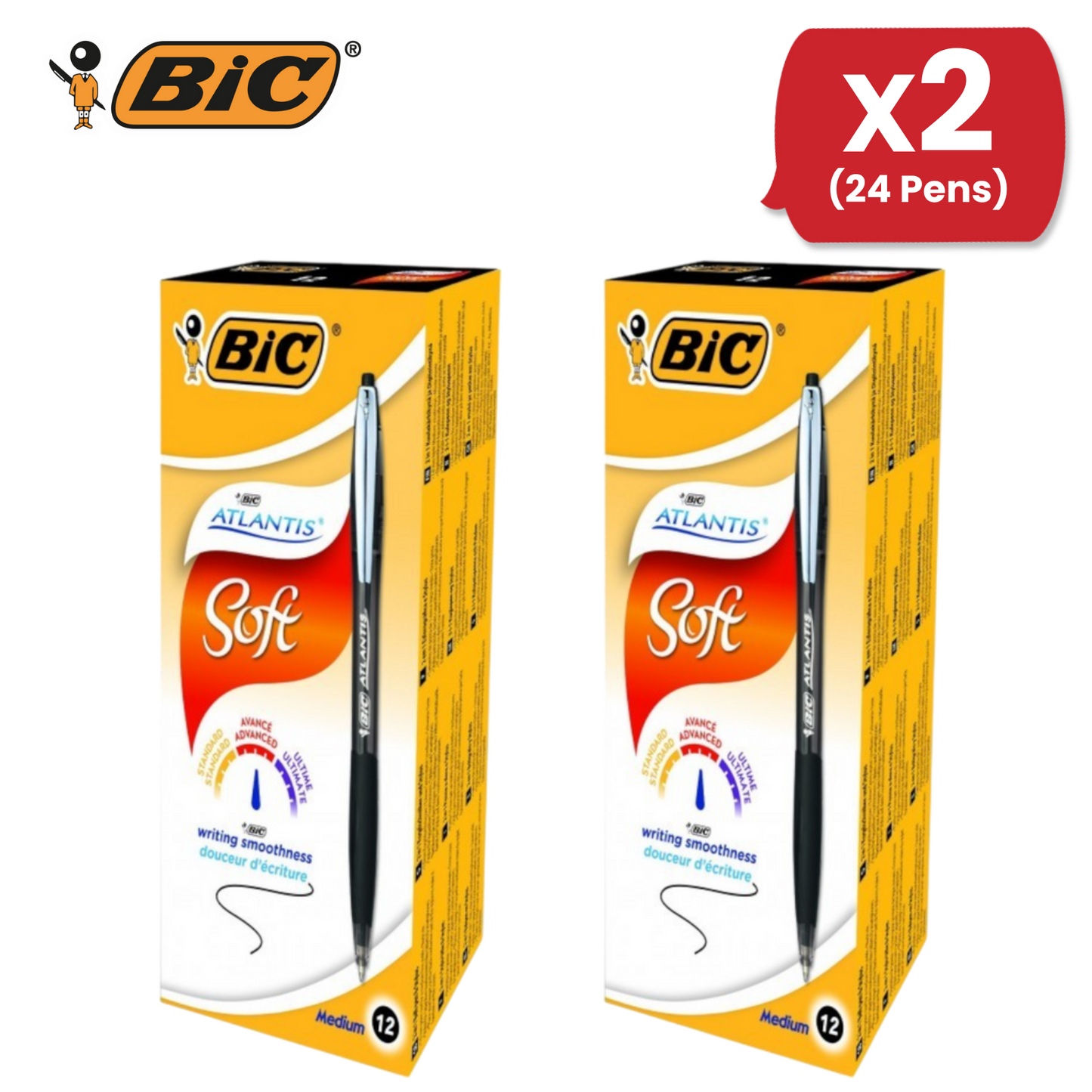 BIC Atlantis Classic Ballpoint Ball Pens Black Colour- Medium Tip - Pack of 12
