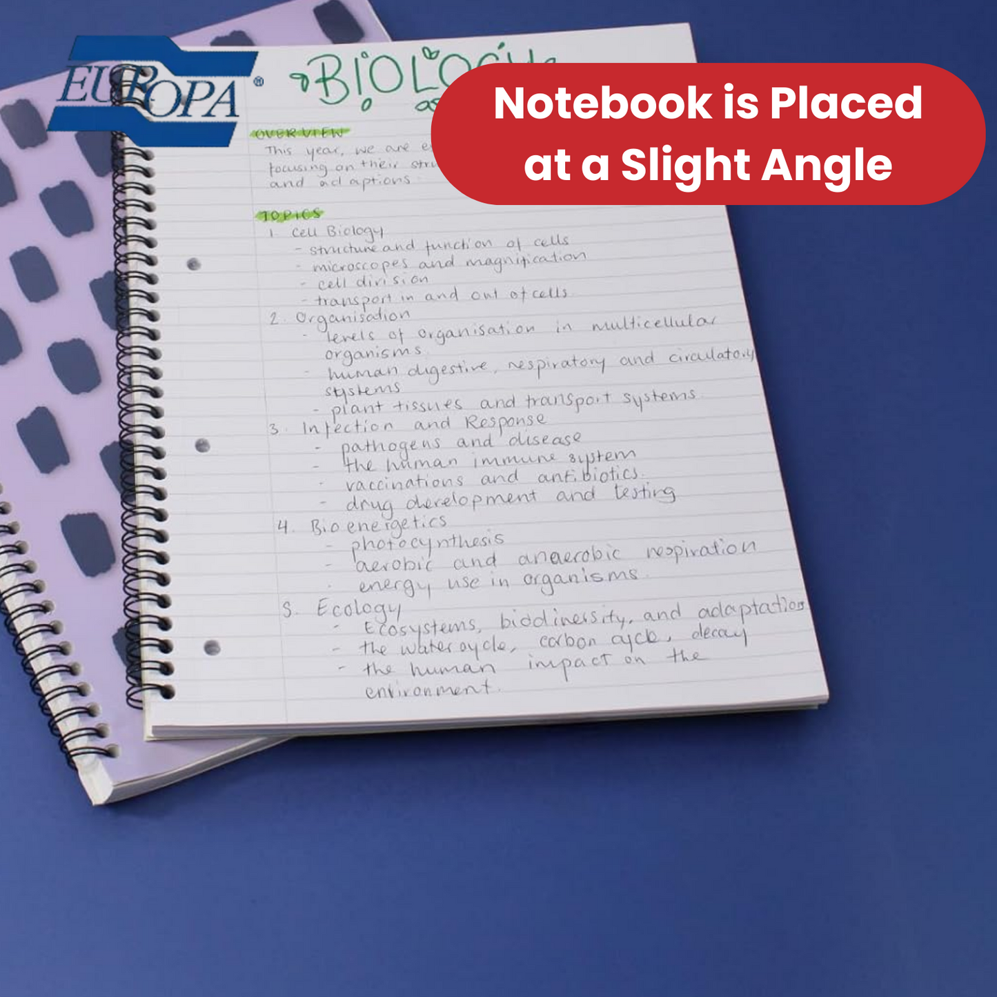 Europa Splash A4+ Notepad Wirebound 160 Pages 80g FSC Paper Ruled Punched Purple