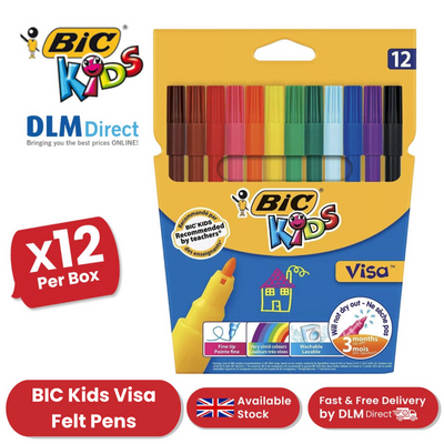 BIC Kids Visa Felt Pens Assorted Colours - Wallet of 12 - 1 to 5 Packs