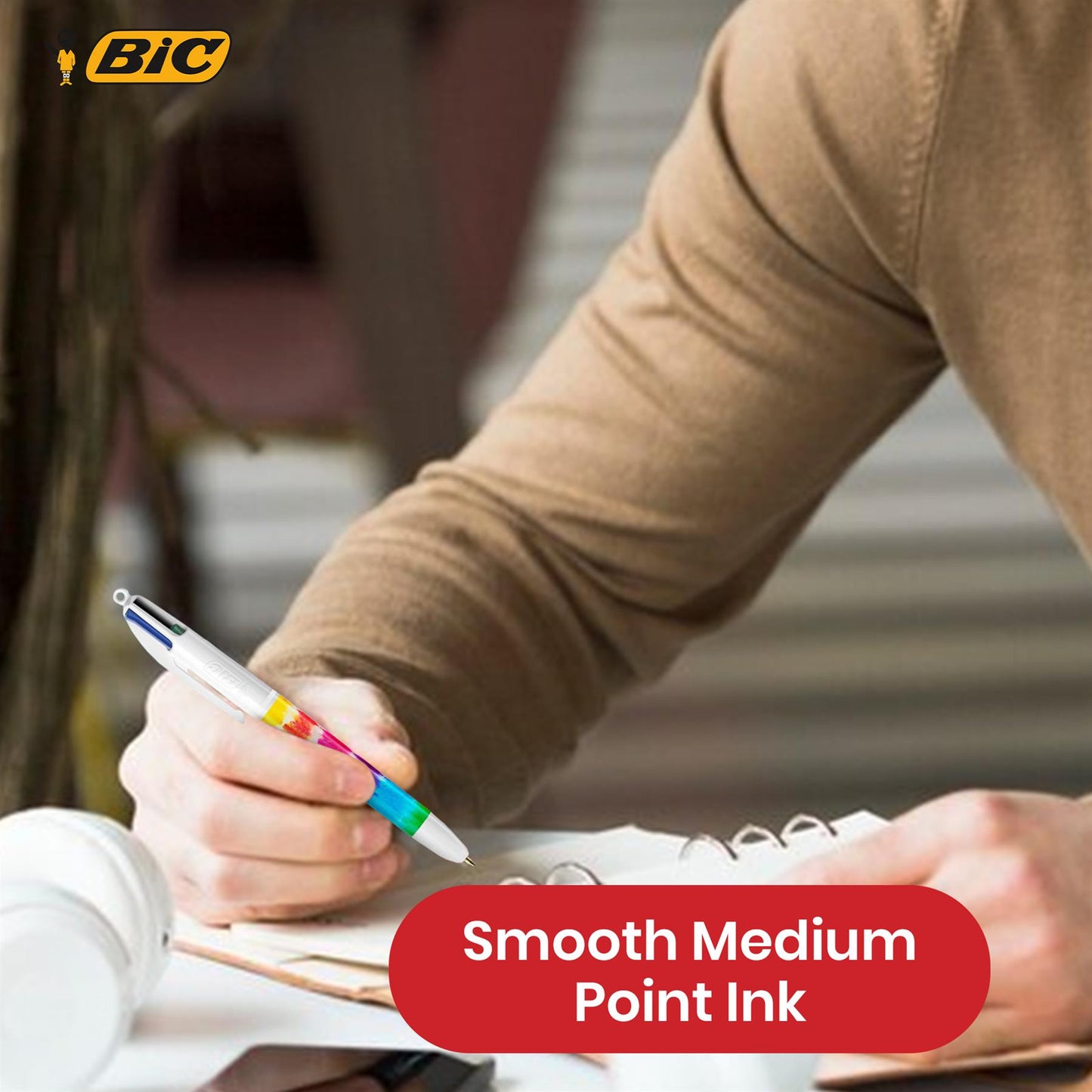 BIC 4 Colour Tie Dye Ballpoint Pens - Retractable Coloured Ballpoint Pens for Projects