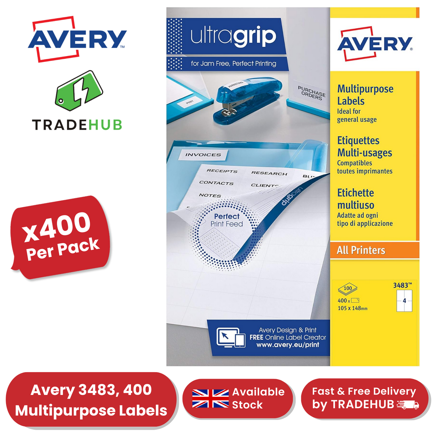 Avery 3483 Multipurpose Labels, 400 Per Pack 105 x 148 mm, Permanent - 1 to 5