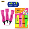 BIC Highlighter Flat Marker Neon Pink Pack of 3 & 4x Assorted Chisel Tip Quick Dry