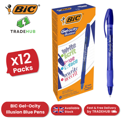 BIC Gel-Ocity Illusion 0.7mm Erasable Gel Pens Blue - Pack of 12 Refillable