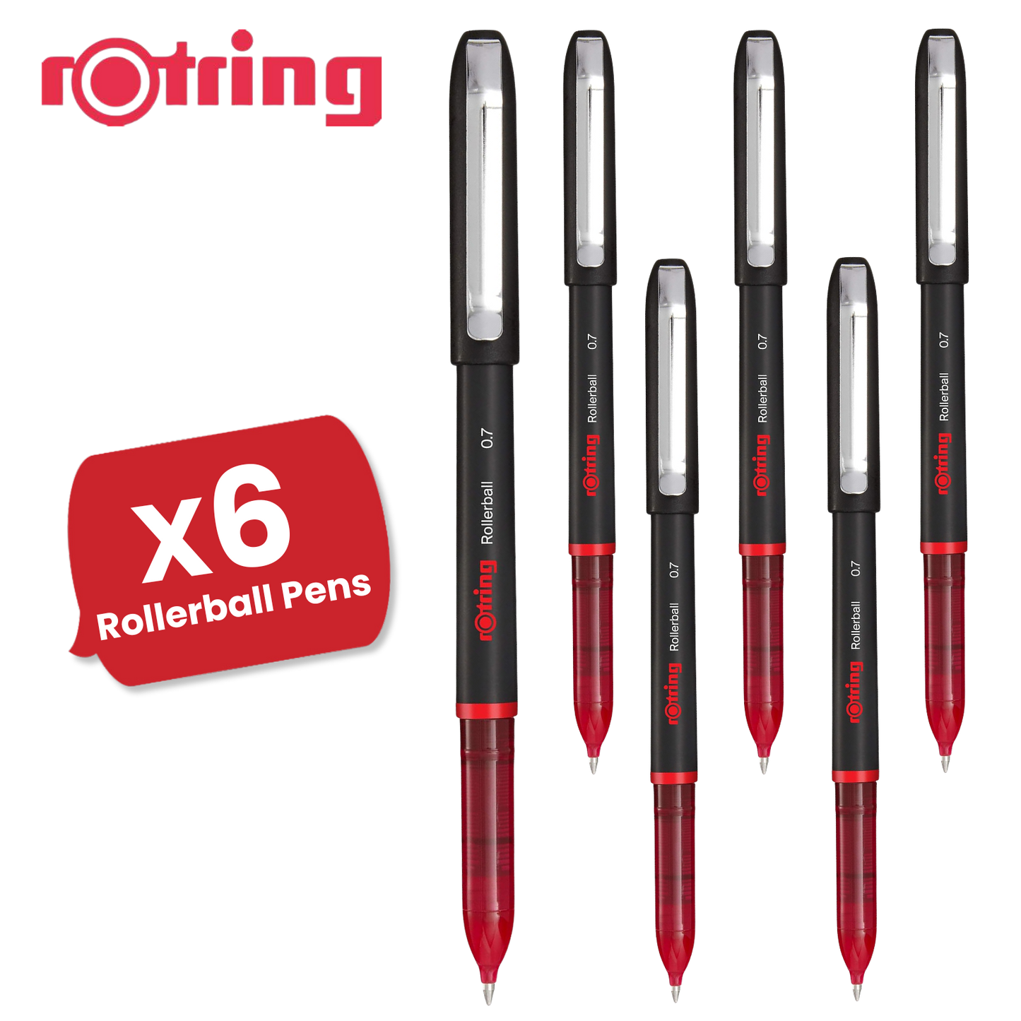 rOtring Rollerball Pen Fine Point 0.7mm - Red Ink, Smooth & Precise Writing