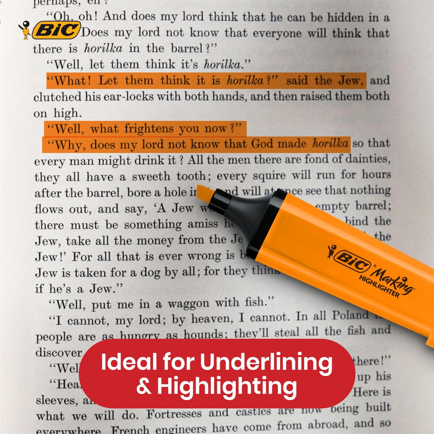 BIC 3x Marking Highlighter Flat Marker Neon Orange Modular Tip for Precise Highlighting