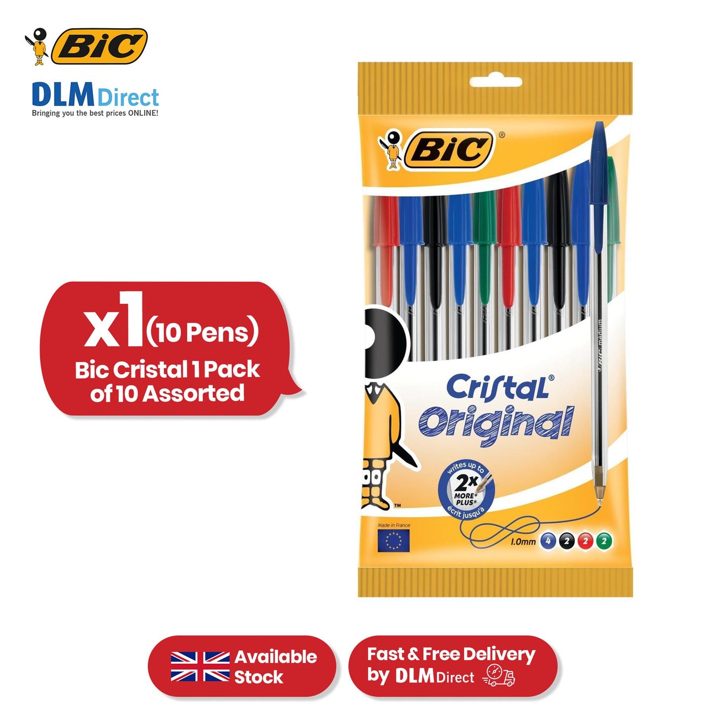 BIC Cristal Ballpoint Pens - Multicolour Writing Pens, 1.0mm Tip Biros for Meeting Details