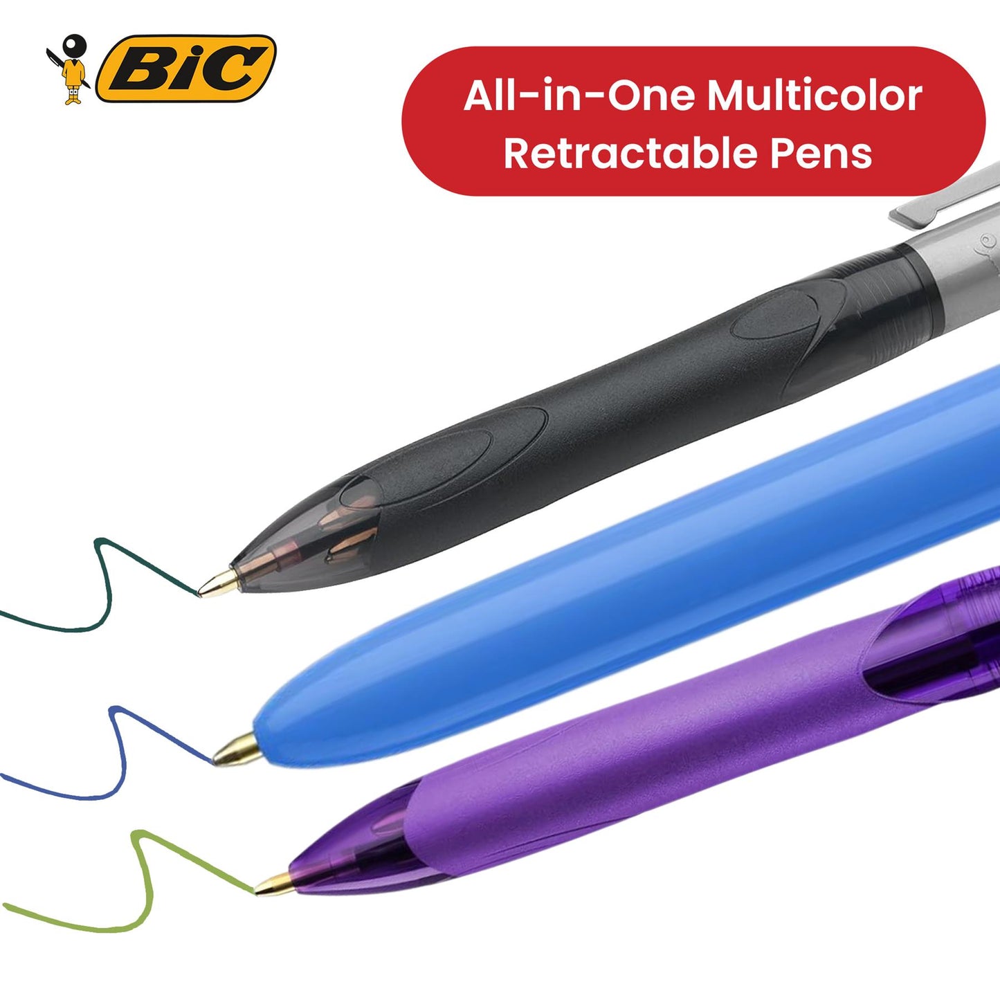 BIC 3x Grip 4 Colours Pens Multicoloured Pens with Rubber Grip for Writing