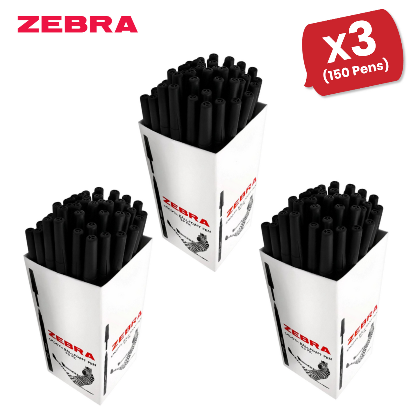 Zebra Smooth 1.0mm Tip Black - Ballpoint Pens Office & School Use - Box of 50