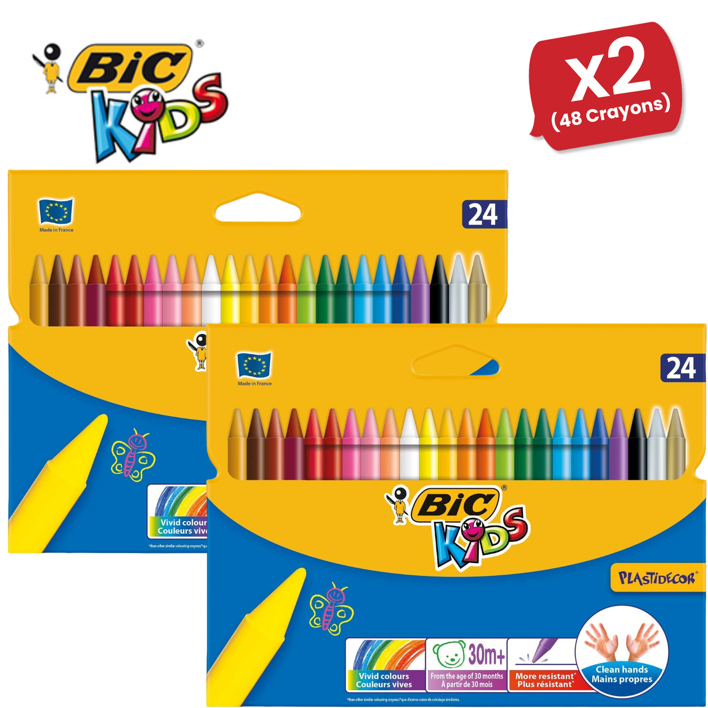 BIC Kids Plastidecor Crayons Assorted Colours - Wallet of 24 - 1 to 5 Packs