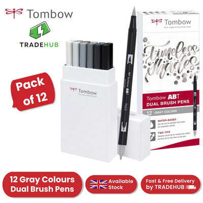 Tombow ABT Dual Brush Pen 2 tips Grey Tones Pack of 12 - 1 to 36 Packs