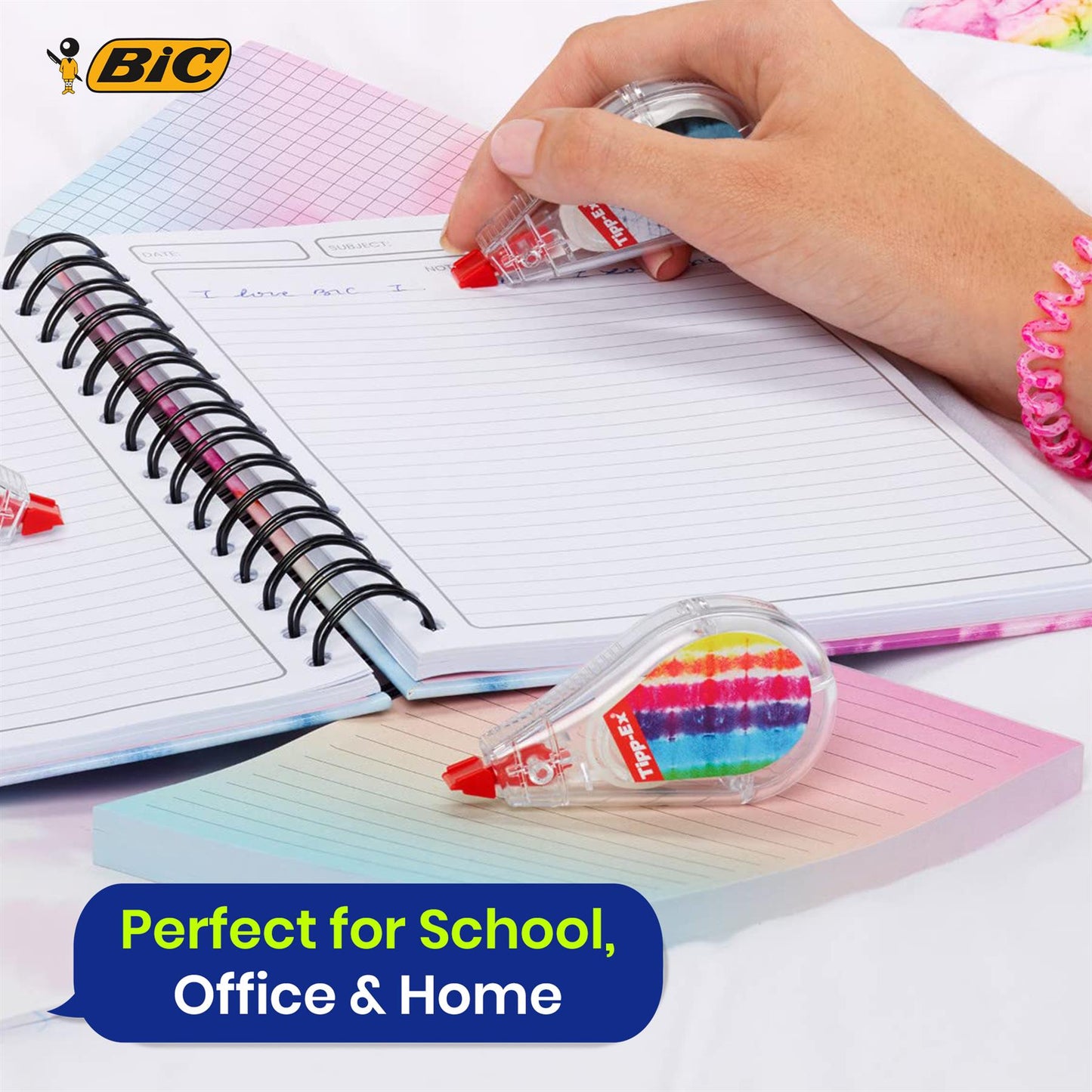 Bic 4 Colour Tie Dye - 1 Pen and 1 Tipp-Ex Mini Pocket Mouse Tie Dye - Blister Pack