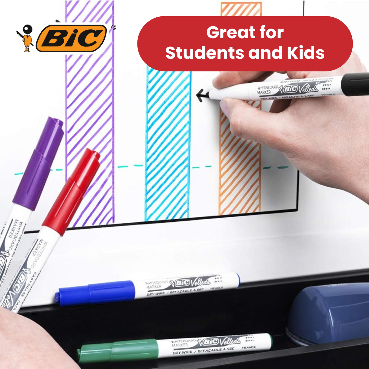Bic Velleda 1741 Whiteboard Drywipe Assorted Marker - Pack of 8 - 1 to 5 Packs