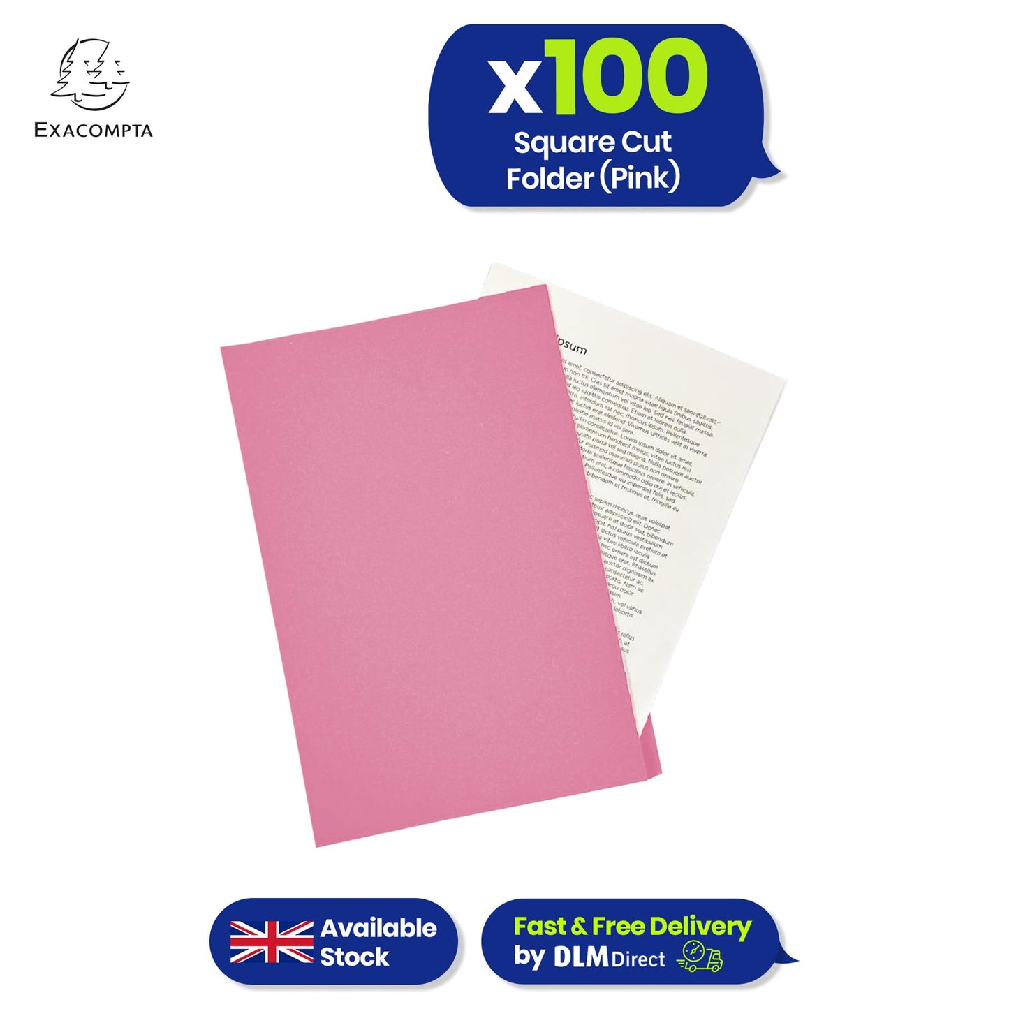 Exacompta Square Cut Folder Strong, 315gsm Manilla Holds A4 Foolscap Documents, Pack of 100 (Pink)