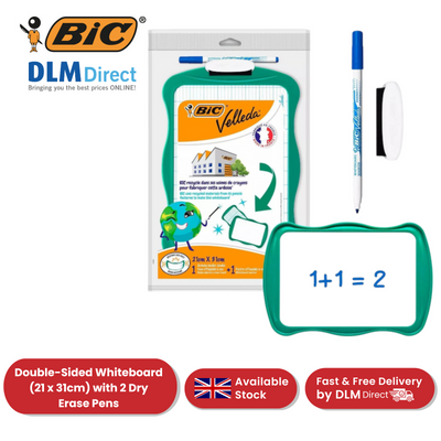 BIC Velleda Double-sided Whiteboard (21 x 31cm) with 2 Dry Erase Pens -2 to 36