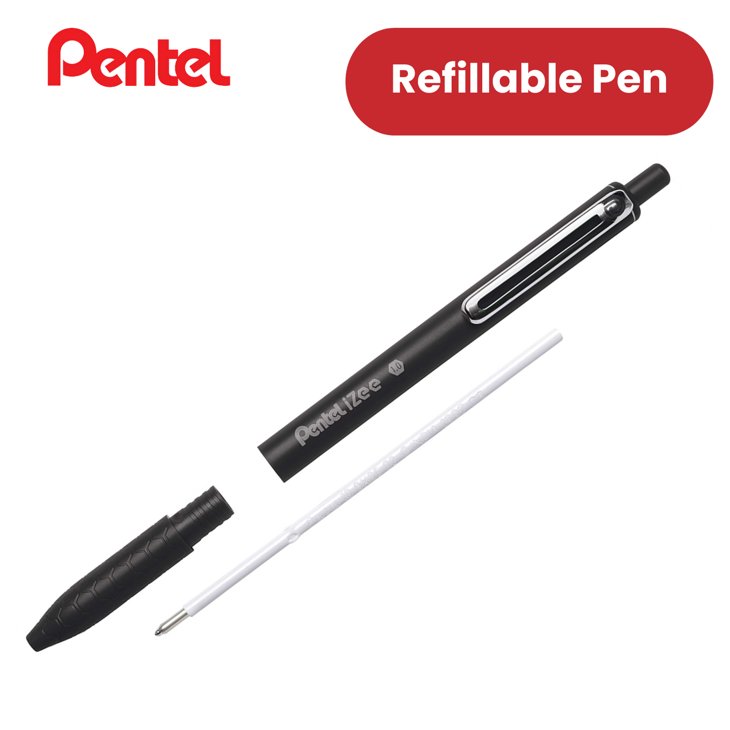 Pentel iZee Retractable Ballpoint Pen, Black Ink Smooth Writing for Home, Office