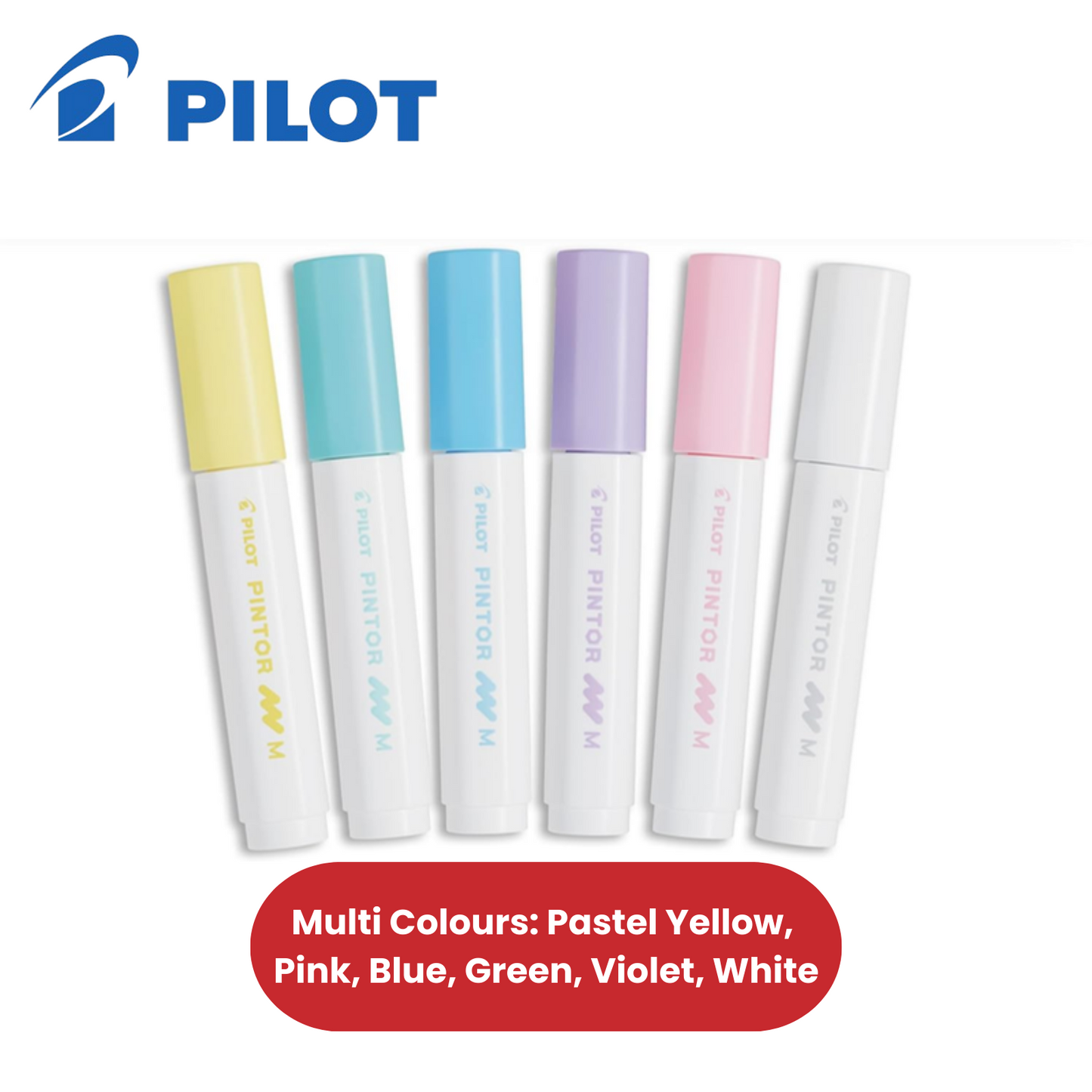 Pilot Pintor - Pastel - Wallet of 6 - Medium Blue,Yellow,Violet,Green,Pink,White