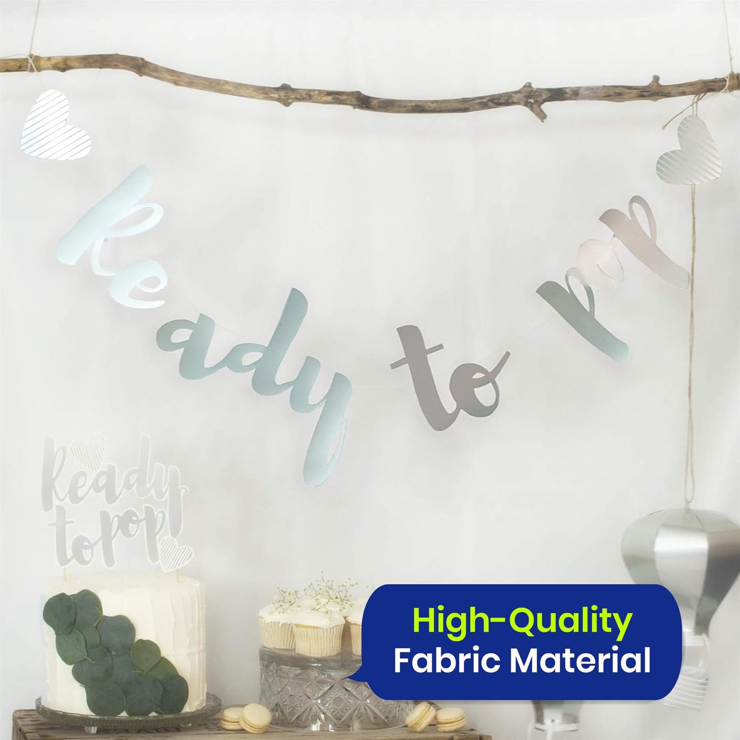 Ready to Pop Baby Shower Banner 1.5m Silver Foil Gender Neutral Baby Bunting Décor