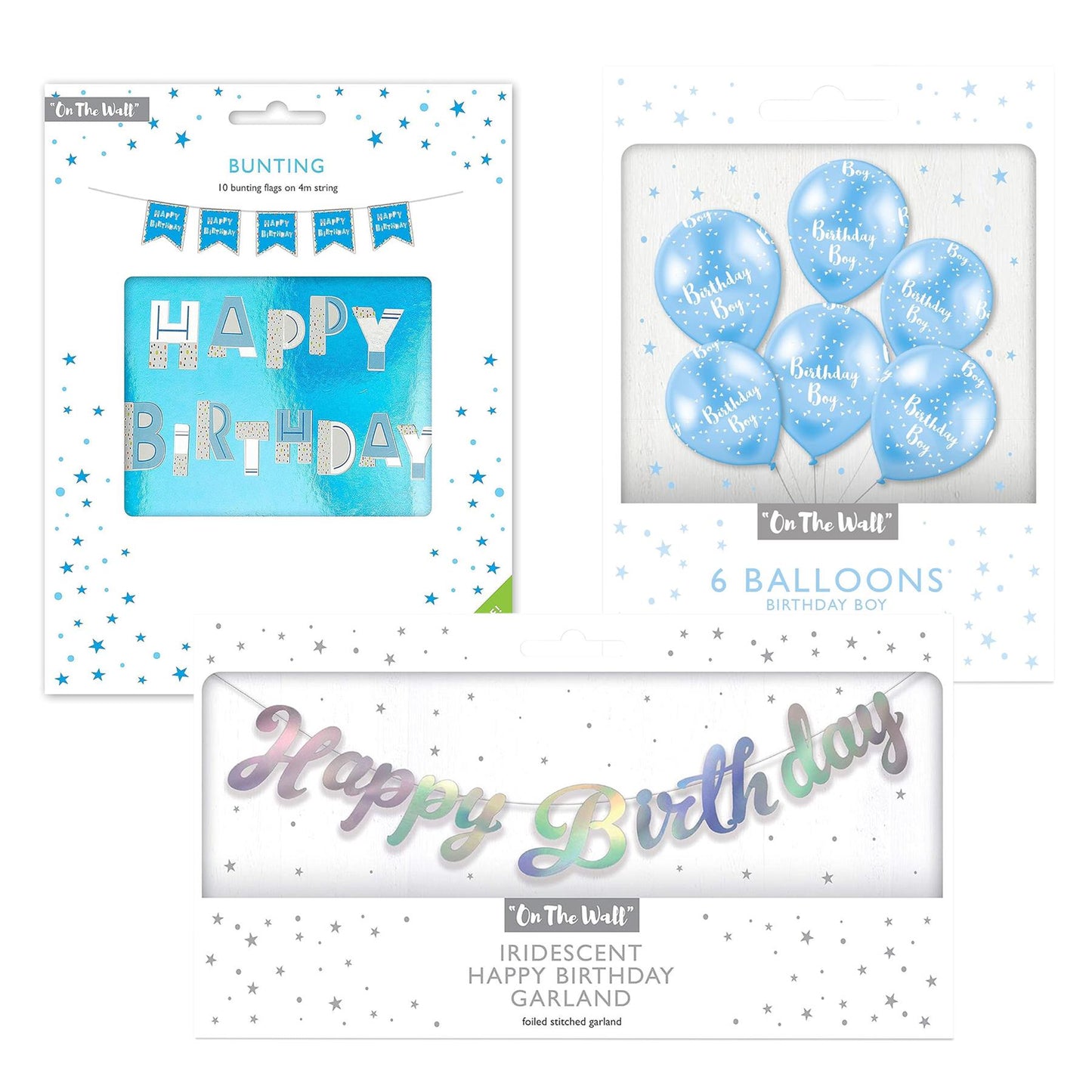 Blue Balloons Silver Garland and Bunting Birthday Party Decorations Set