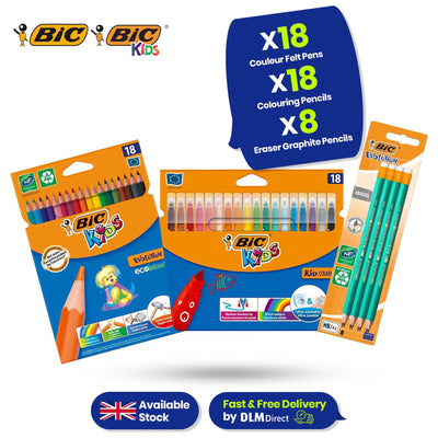 BIC Evolution Original Eraser Graphite Pencils, BIC Kids Couleur Felt Pens, BIC Kids ECOlutions Colouring Pencils, Set of 1