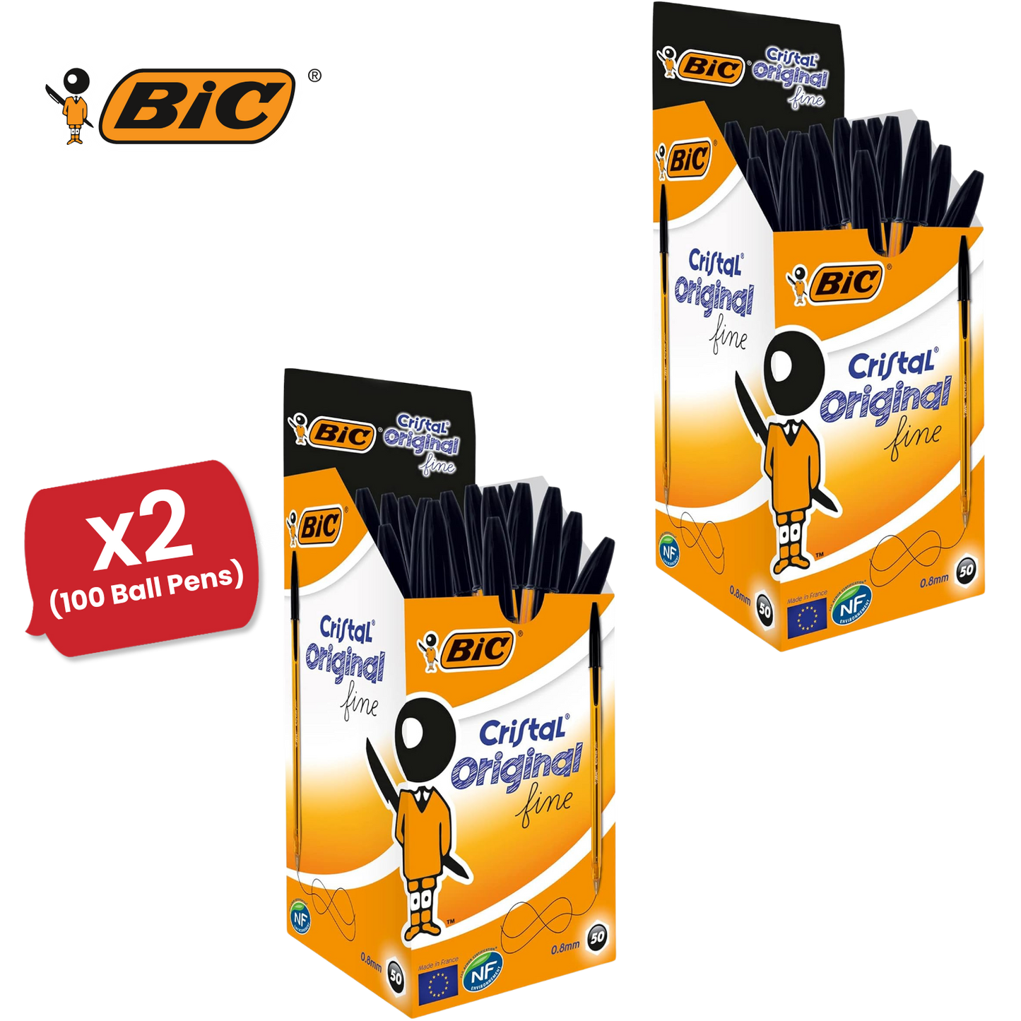 BIC CRISTAL FINE BALL POINT PEN BLACK - PACK OF 50 - 1 to 5 Packs
