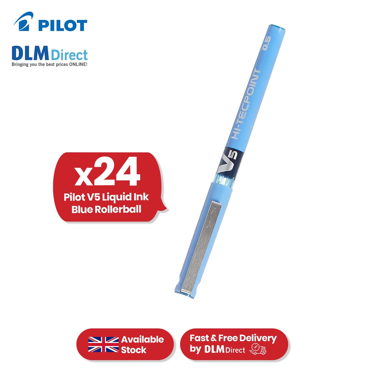 Pilot V5 Liquid Ink Rollerball Fine Value Pack Blue Single Pen - 1 to 36 Packs