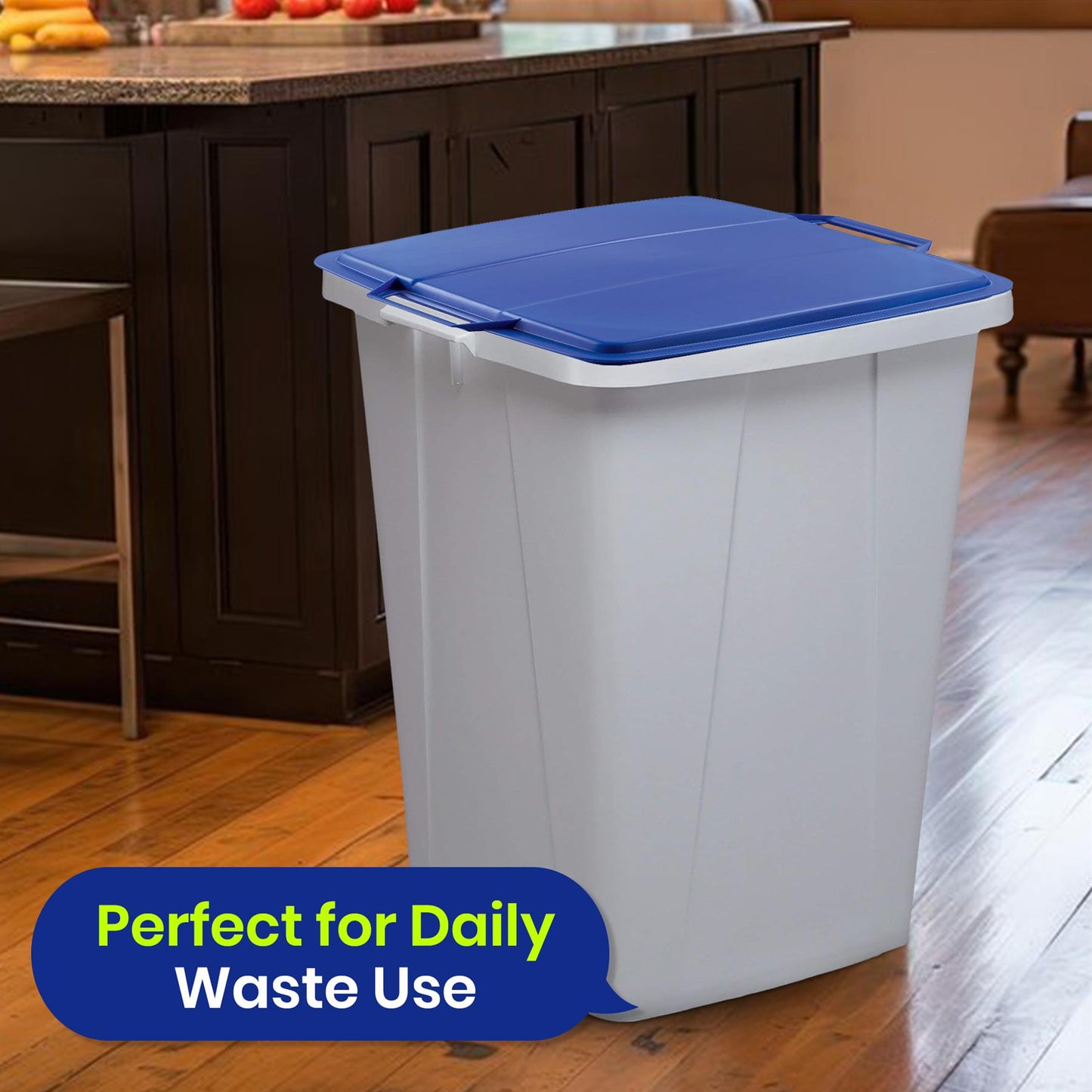 DURABIN 90L Grey Bin with Blue Lid and 25x 110L Recycled Bin Bags for Everyday Use