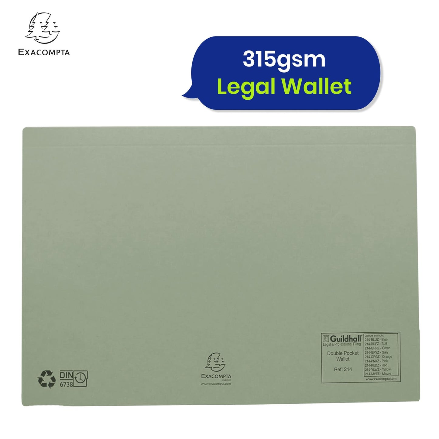 Guildhall Double Pocket Legal Wallet – 315gsm manilla Folder Office Documents, Pack of 25 (Green)