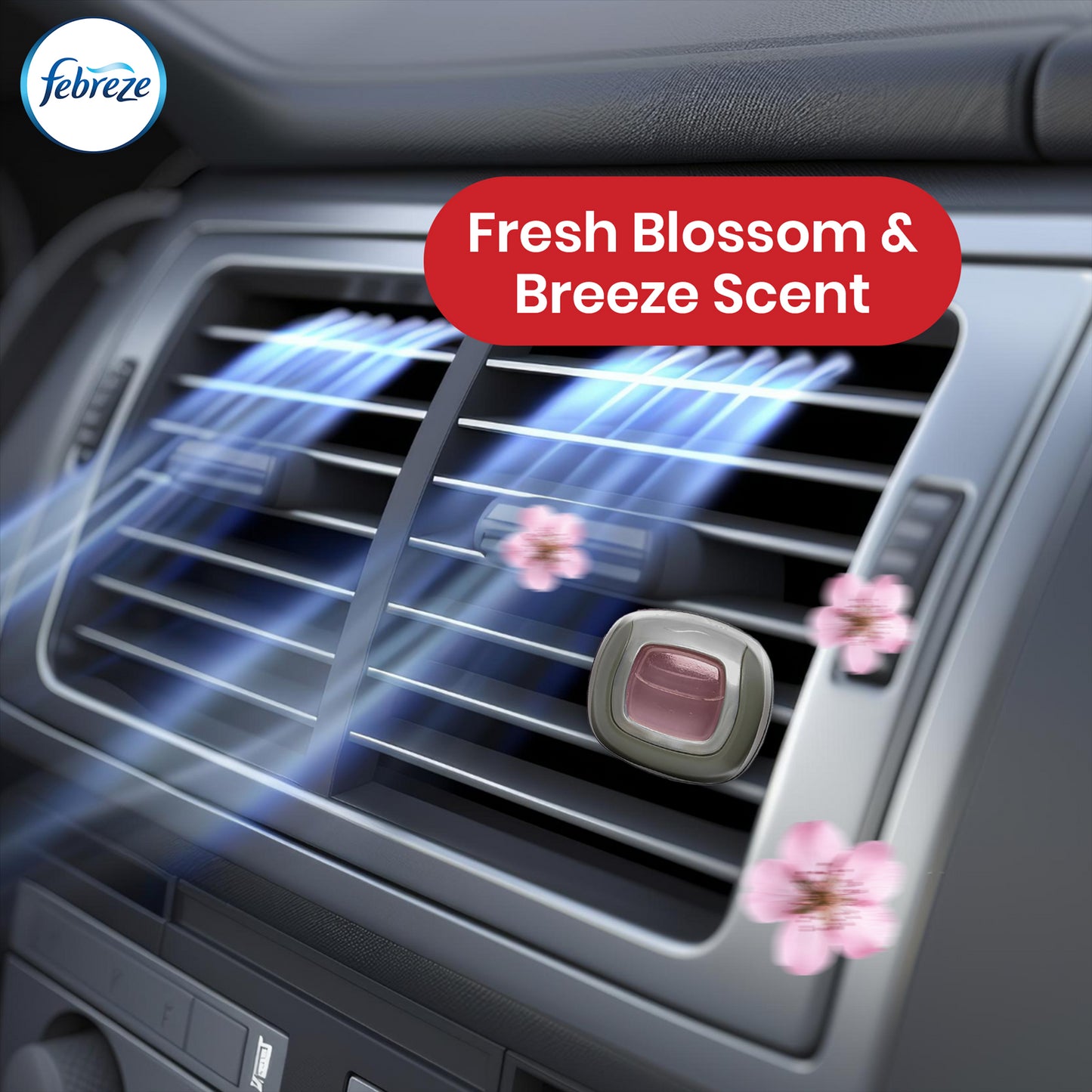 Febreze Clip-On Car Air Freshener 2ml Blossom & Breeze Gel Car Freshener for Odour (Pack of 3)