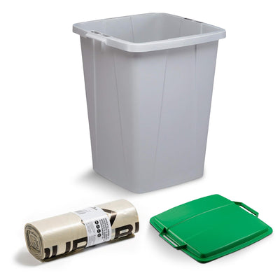 Durable DURABIN 90 Lid Green+ Durable DURABIN ECO 90 Litre Recyled Plastic Waste Bin - Grey+ Durable ECO 110L Bin Bags 100% Recycled