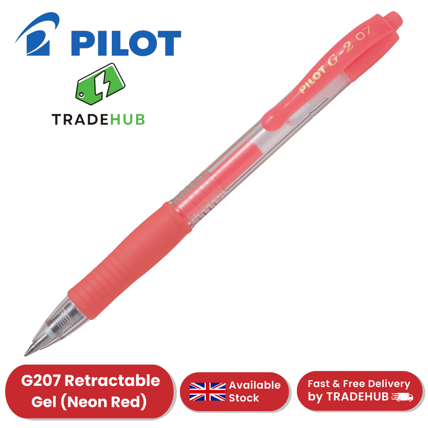 Pilot G207 Neon Red Gel Pens - Smooth & Precise Writing, Refillable, Vibrant Ink