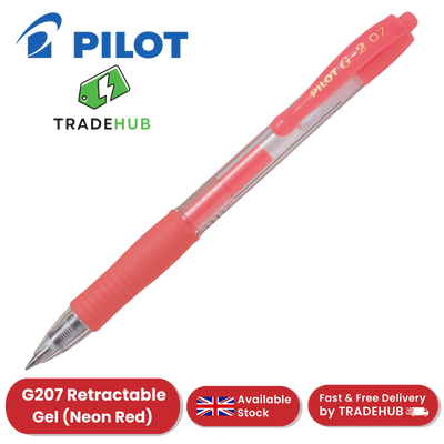 Pilot G207 Neon Red Gel Pens - Smooth & Precise Writing, Refillable, Vibrant Ink