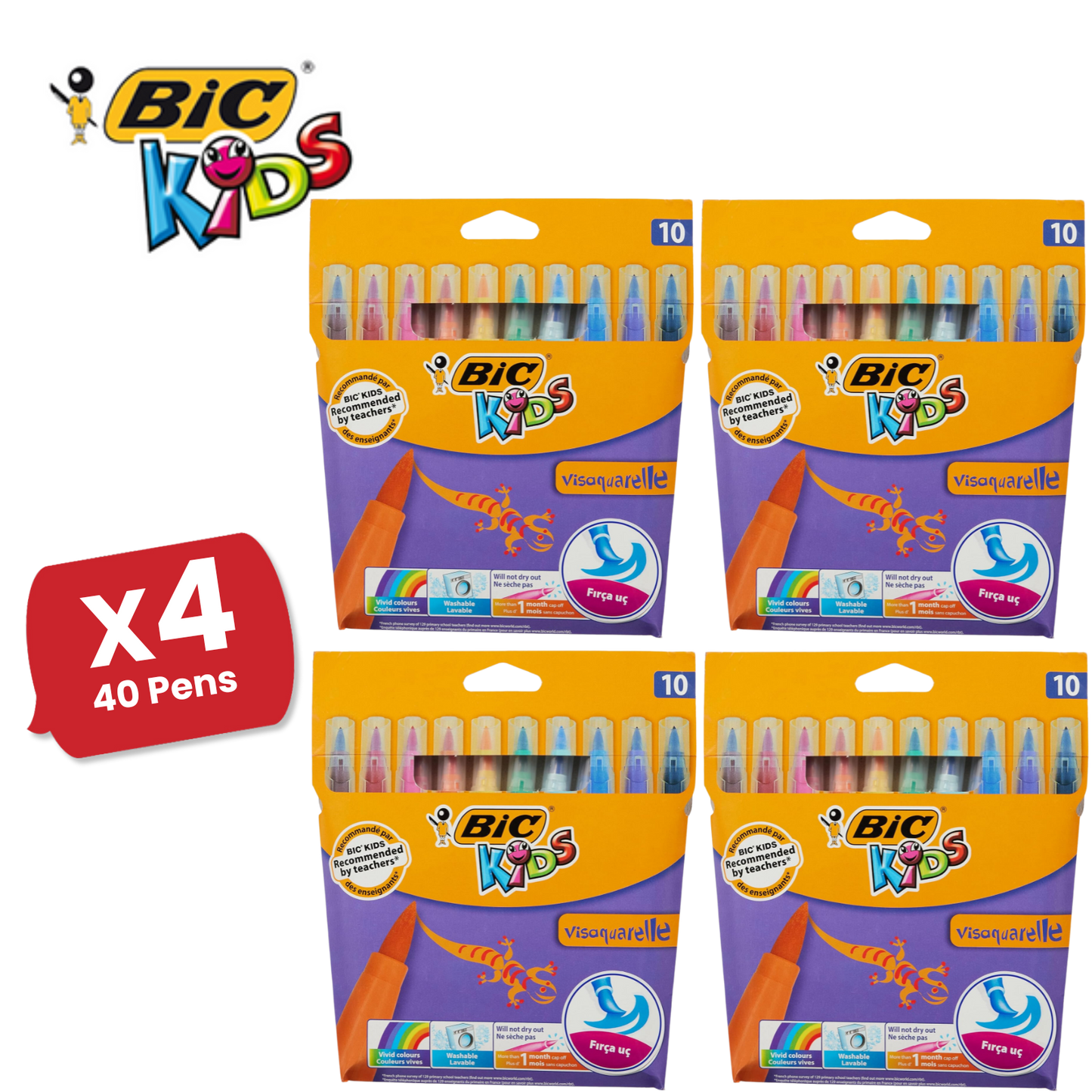 BIC Kids Visaquarelle Colouring Pens - Pack of 10 - 1 to 5 Packs