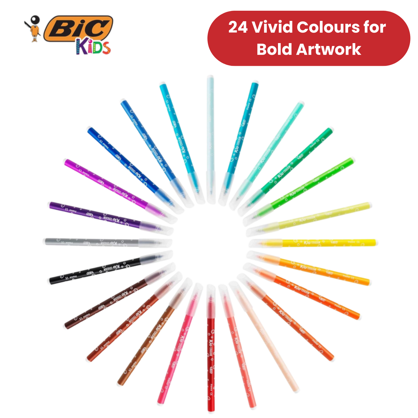 BIC Kids Felt Tip Pens with Medium Blocked Tip 24 Colours