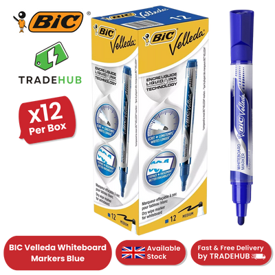 BIC Velleda Liquid Ink Dry Wipe Markers - Blue Ink, Smooth Writing, Pack of 12