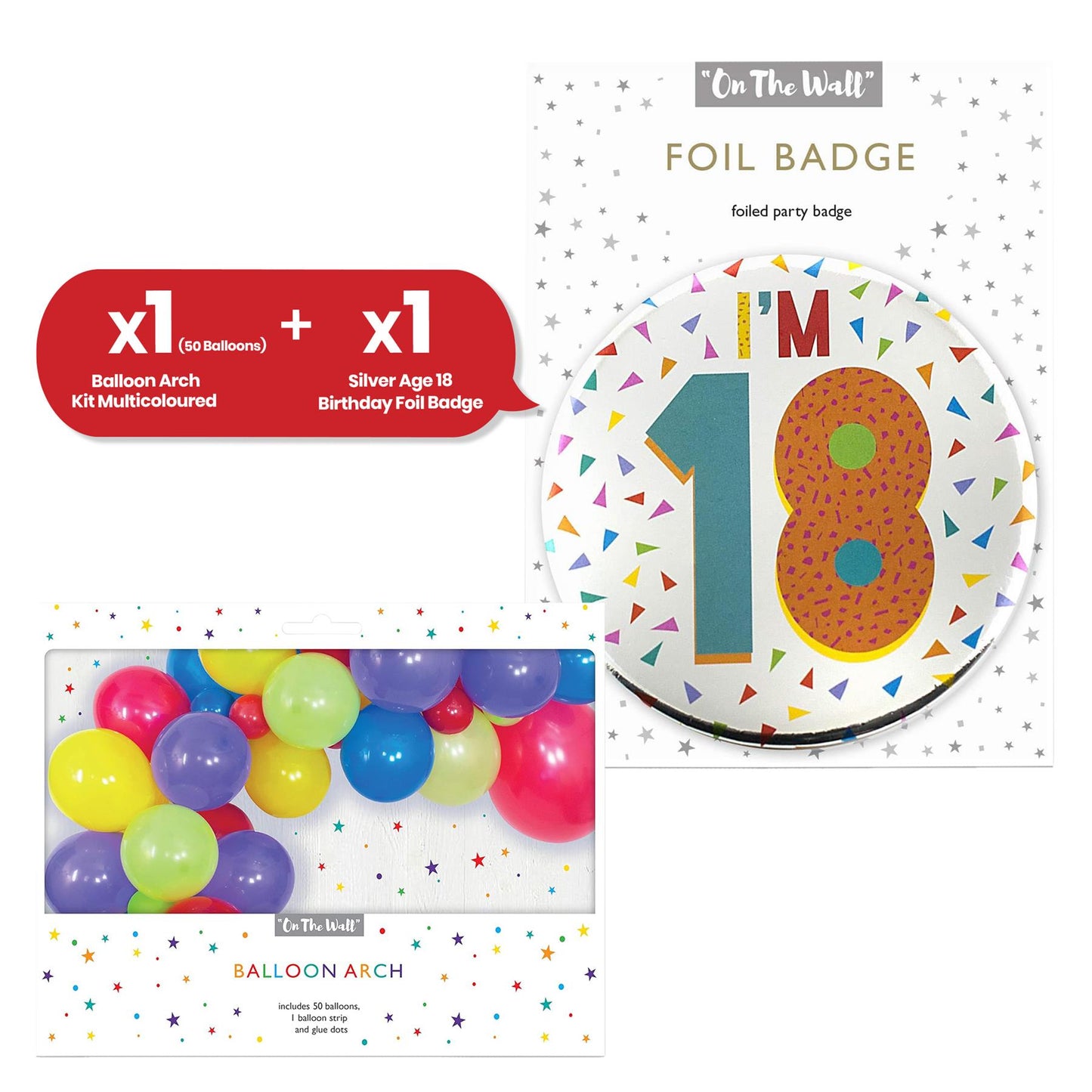 50pcs Balloon Arch Kit with Silver Age 18 Foil Birthday Badge for 18th Party Backdrop & Door Display