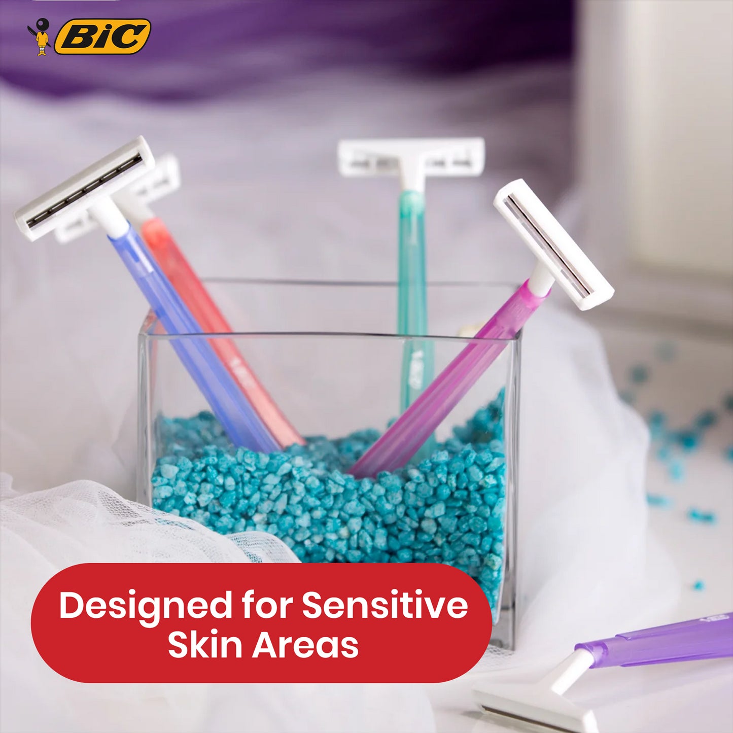 Bic Twin Lady Sensitive Razors - Easy Glide Travel Razor, Sensitive Skin Razors for Women