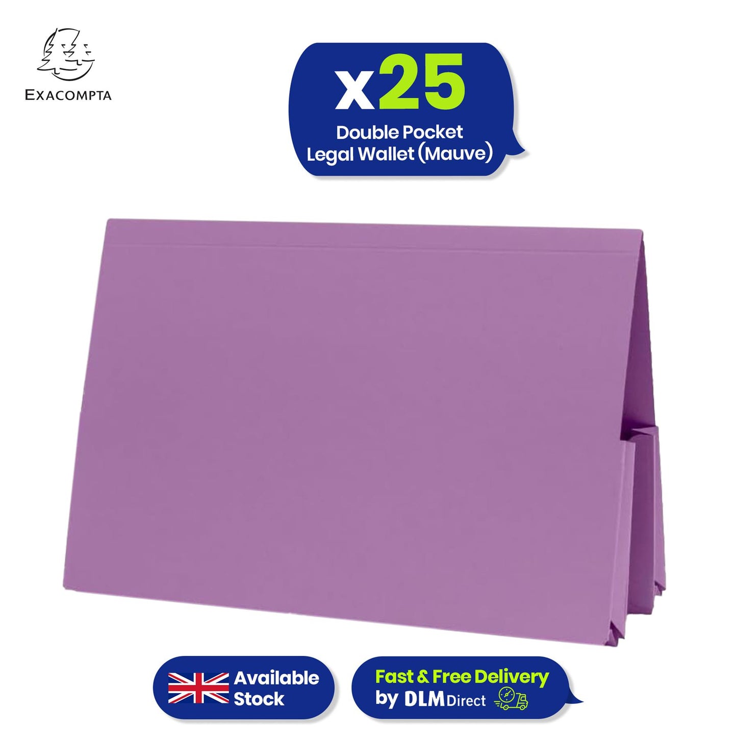 Exacompta Guildhall Mauve Foolscap 315gsm Heavyweight Manilla Double-Pocket Document Wallet,pack of 25