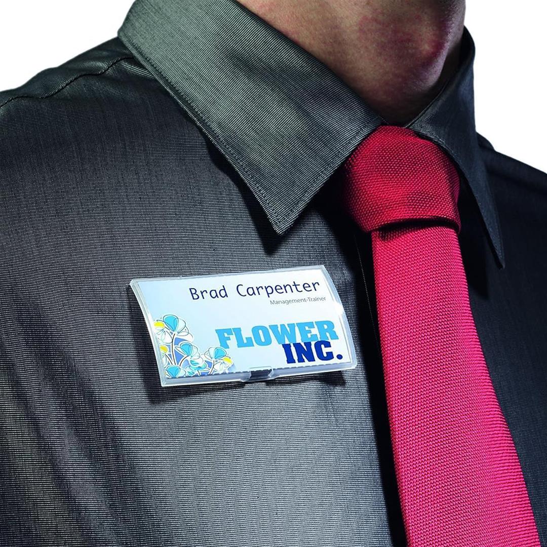 Durable Click Fold Name Badge 40 x 75 mm with Combi Clip Transparent | Pack of 25 | Ideal for Events and Visitor Management