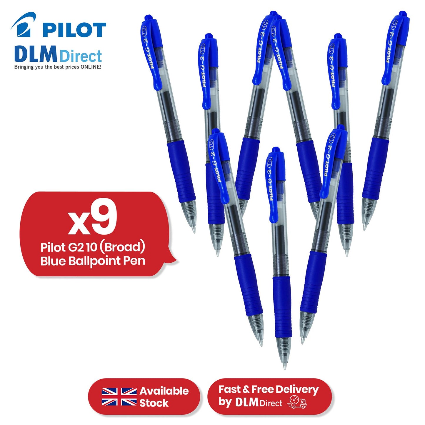 Pilot G2 10 Broad Blue Ballpoint - Retractable Pen, 0.6mm Refillable Biro for Kids