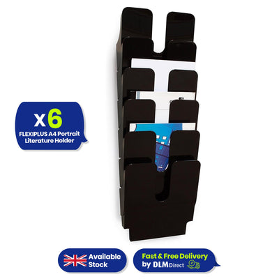 A4 Portrait Wall Mounted Document Holder with 6 Compartments for Flyers & Magazines