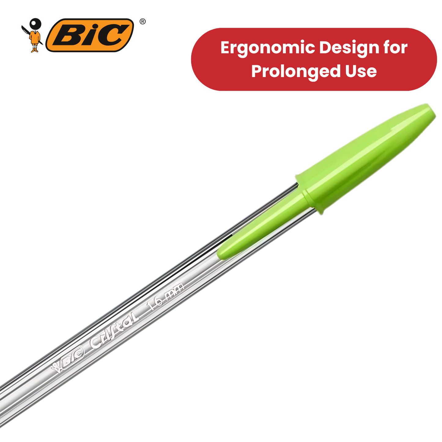 Bic Cristal Fun Green Ballpoint Pen Smooth Writing Medium Tip Pen for School Office Tasks, Pack of 1