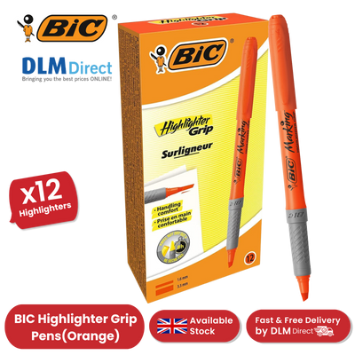 Bic Briteliner Grip Highlighter Pen Orange - Pack of 12 - 1 to 5 Packs