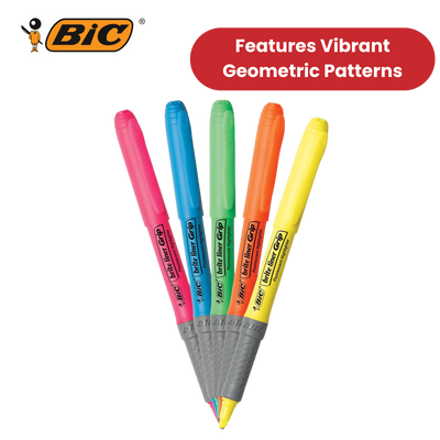 Bic brite liner Grip (1.6 to 3.3 mm) Chisel Tip Highlighter Pen Assorted (1 x Pack of 5 Highlighter Pens) - 1 to 5 Packs